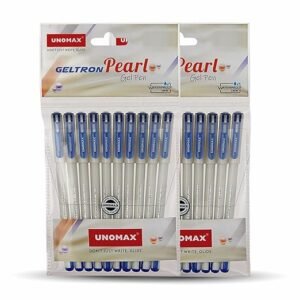 UNOMAX Geltron Pearl Gel Pen I Blue, Black,Green & Red | Pack of 10 Pens