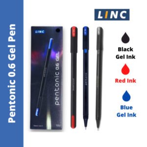 Pentonic 0.6mm Gel Pen | Black Body | Blue, Black & Red Ink | Pack of 1 Pens