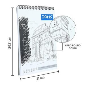Doms Wiro Binding Notebook | Sketch Pad | Plain | 150GSM | 72 Pages | 21.0 x 29.7 cm | Pack of