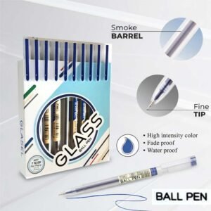 FLAIR Glass Ball Pen | Blue / Black/Red | Water Proof Ink For Smooth Flow | Refillable Pen | Pack of 1 / 10 Pens