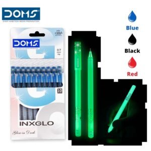 Doms Inxglo Ball Pen | Blue/Black/Red | Extra Fast and smooth Writings |  ‎Multicolor Body | Pack of 1 / 10 Pens
