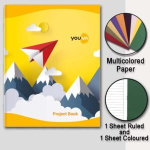 Youva Project Book | Interleaf – 1 Sheet ruled and 1 Sheet Plain Coloured | 22cm x 28cm | 64 Pages | Soft Bound | Pack of 1